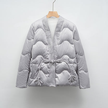 Casual Autumn And Winter Minimalist Chinese-style Solid Color V-neck Loose Jacket