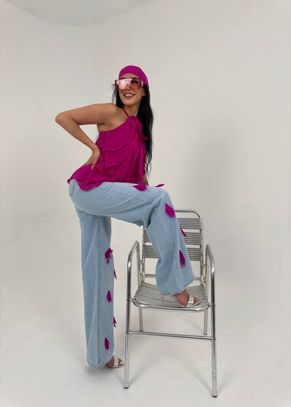 Chic pearl women jeans and top