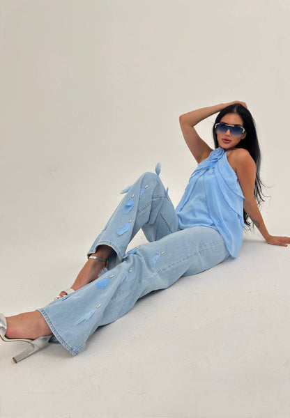 Chic pearl women jeans and top