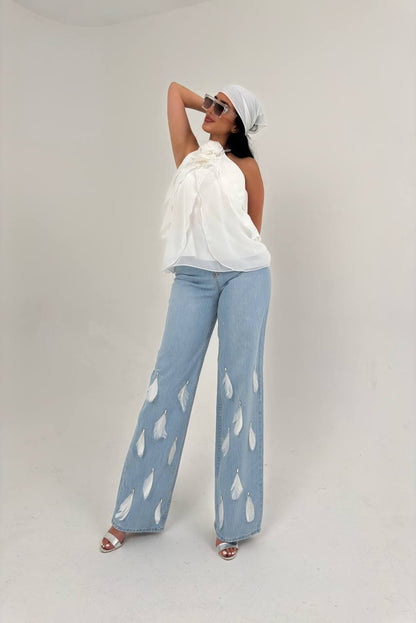 Chic pearl women jeans and top