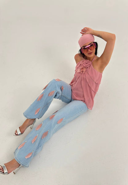 Chic pearl women jeans and top