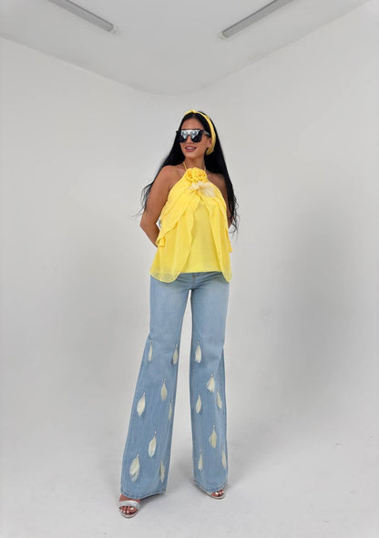 Chic pearl women jeans and top