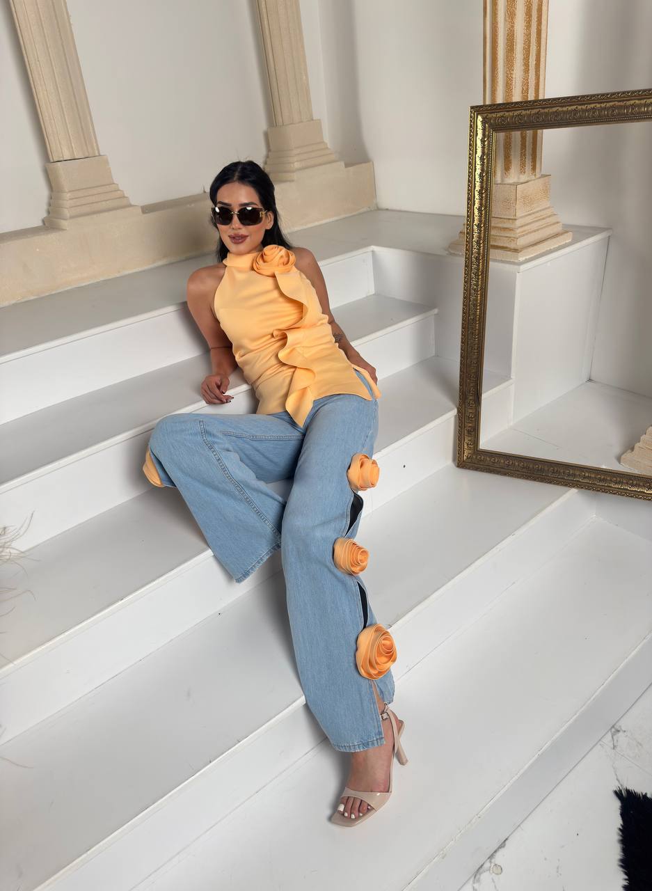 Ashanti ladies two piece jean and top wear