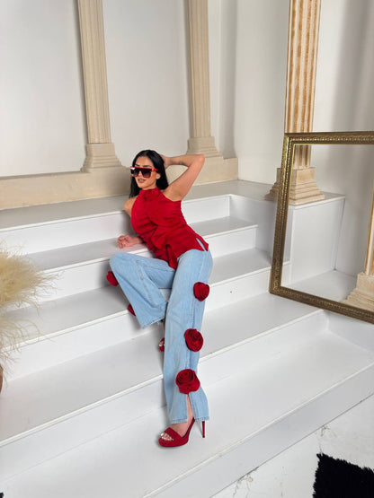 Ashanti ladies two piece jean and top wear