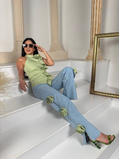 Ashanti ladies two piece jean and top wear