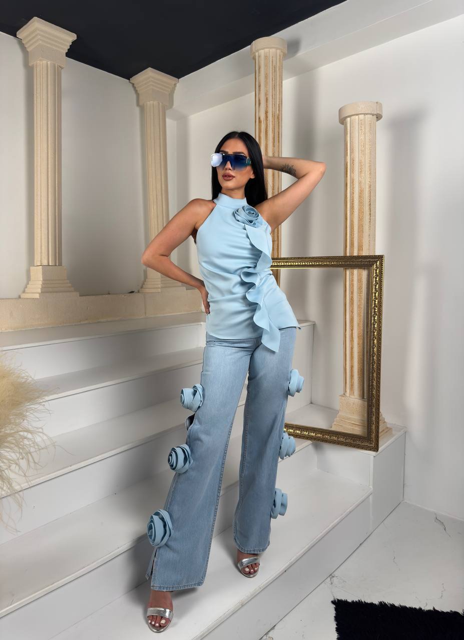 Ashanti ladies two piece jean and top wear