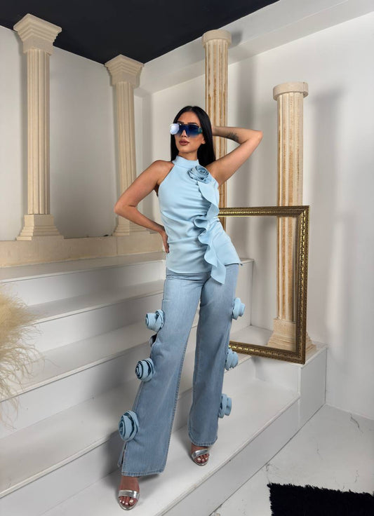 Ashanti ladies two piece jean and top wear