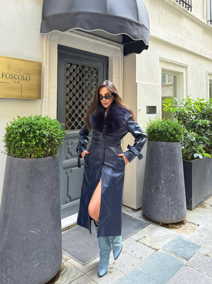 Ramona woman long genuine leather coat