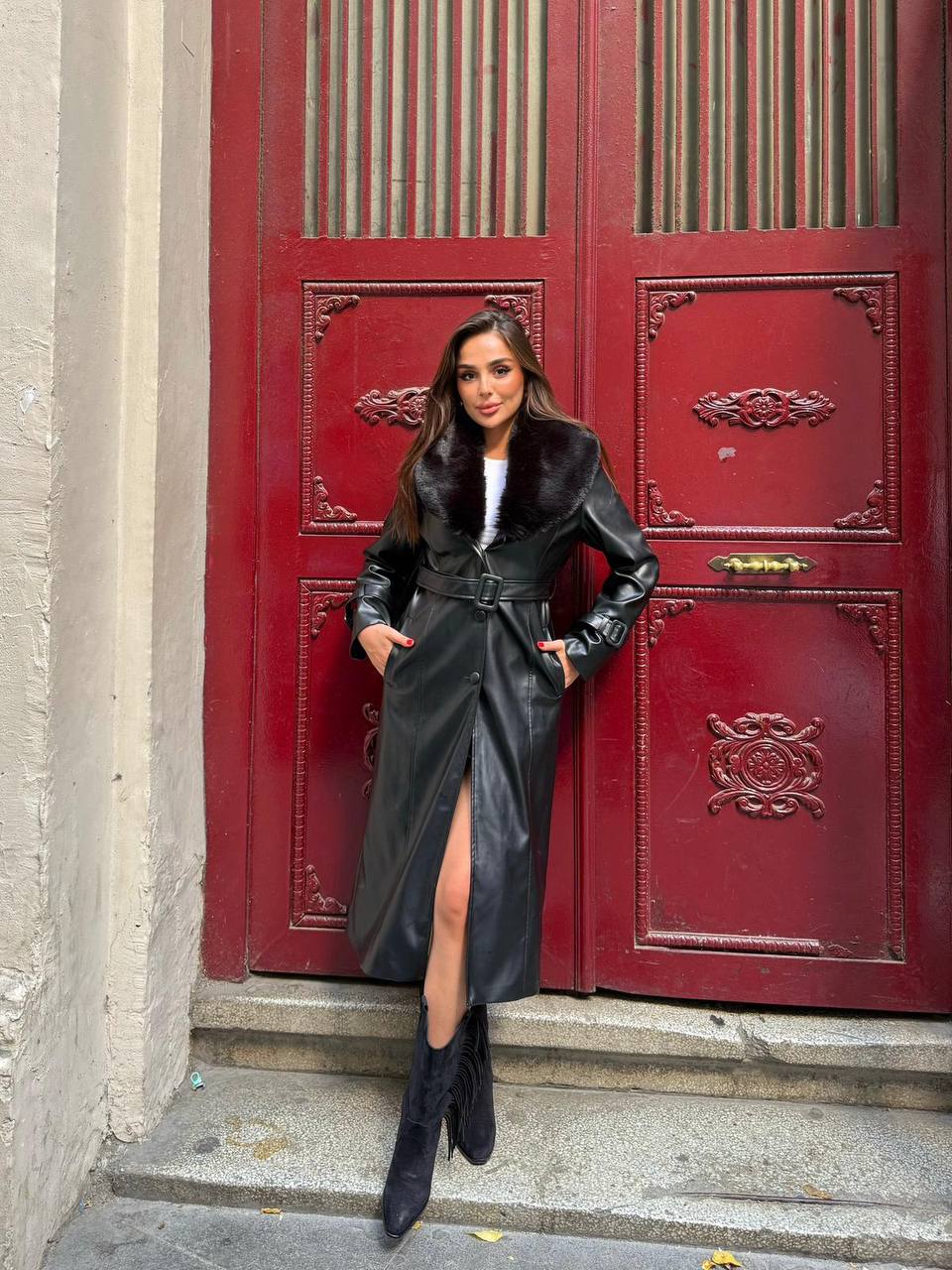 Ramona woman long genuine leather coat