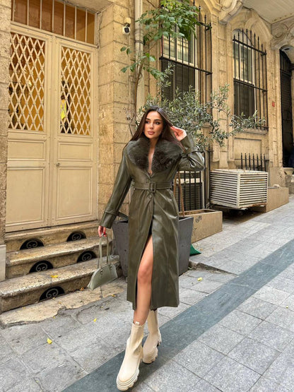 Ramona woman long genuine leather coat