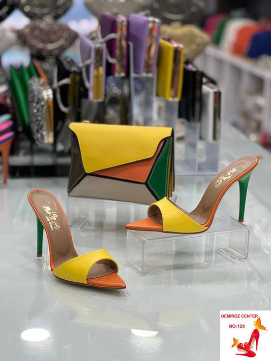 Levy multi coloured women shoe and bag set