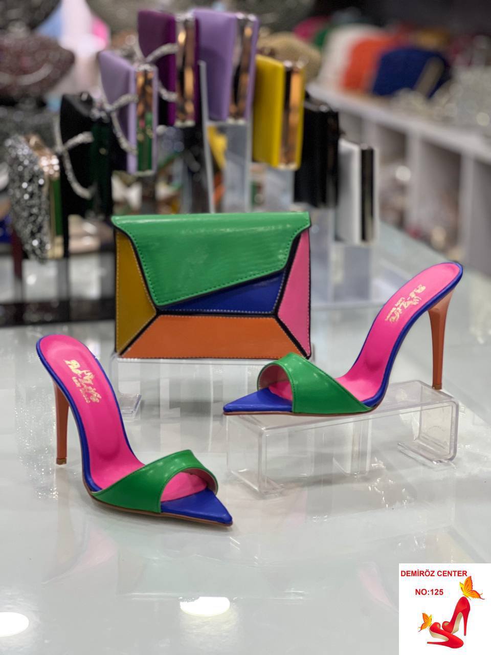 Levy multi coloured women shoe and bag set