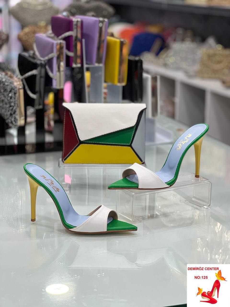 Levy multi coloured women shoe and bag set