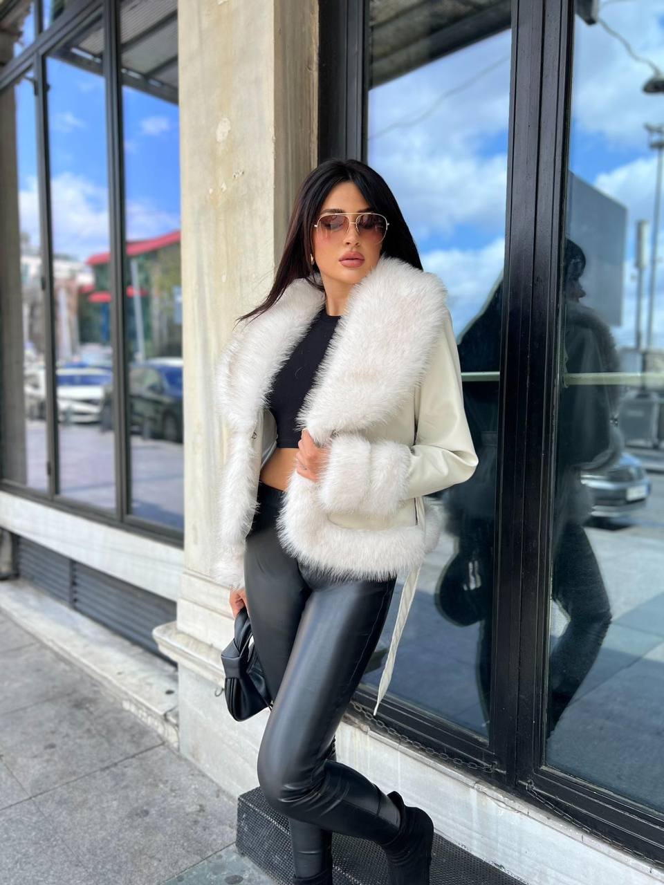 Sherry women genuine leather and wool jacket