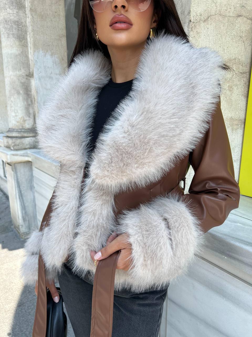 Sherry women genuine leather and wool jacket