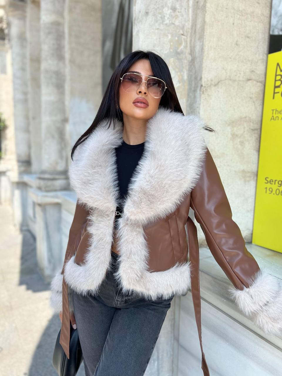 Sherry women genuine leather and wool jacket