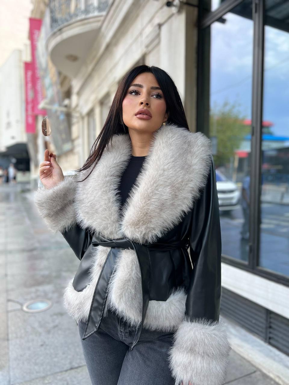 Sherry women genuine leather and wool jacket