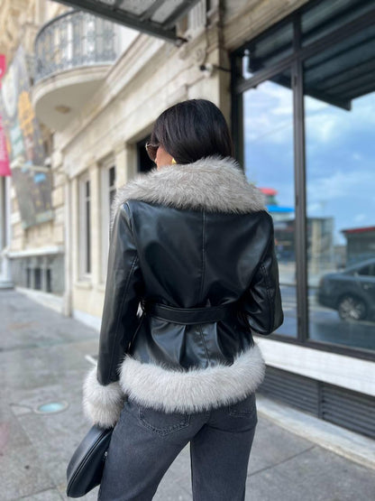 Sherry women genuine leather and wool jacket