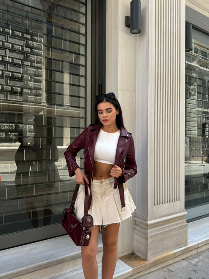 Wayne women classic leather biker jackets